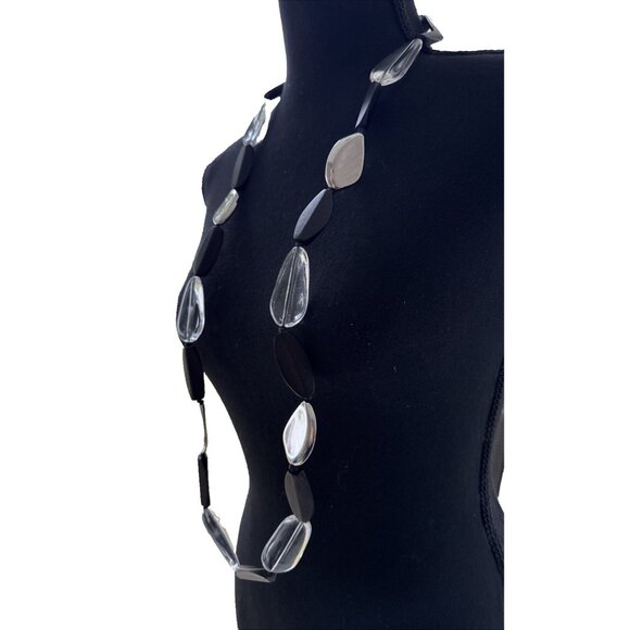 Chicos Faux Black Stone Silver Tone 19" Long Statement Necklace NEW - Picture 3 of 15